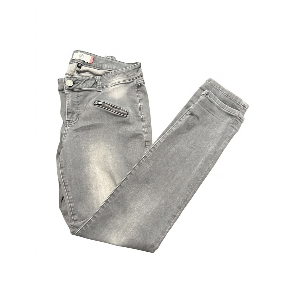 Cabi Skinny Jeans Womens 10 Grey Denim Zipper Pocket Moto Style Stretch Pants